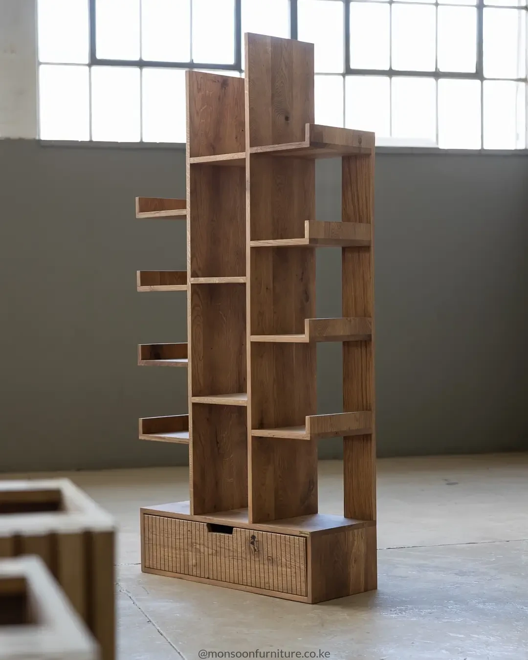 Asymmetrical Bookshelf with Drawer Kenya - Image 2