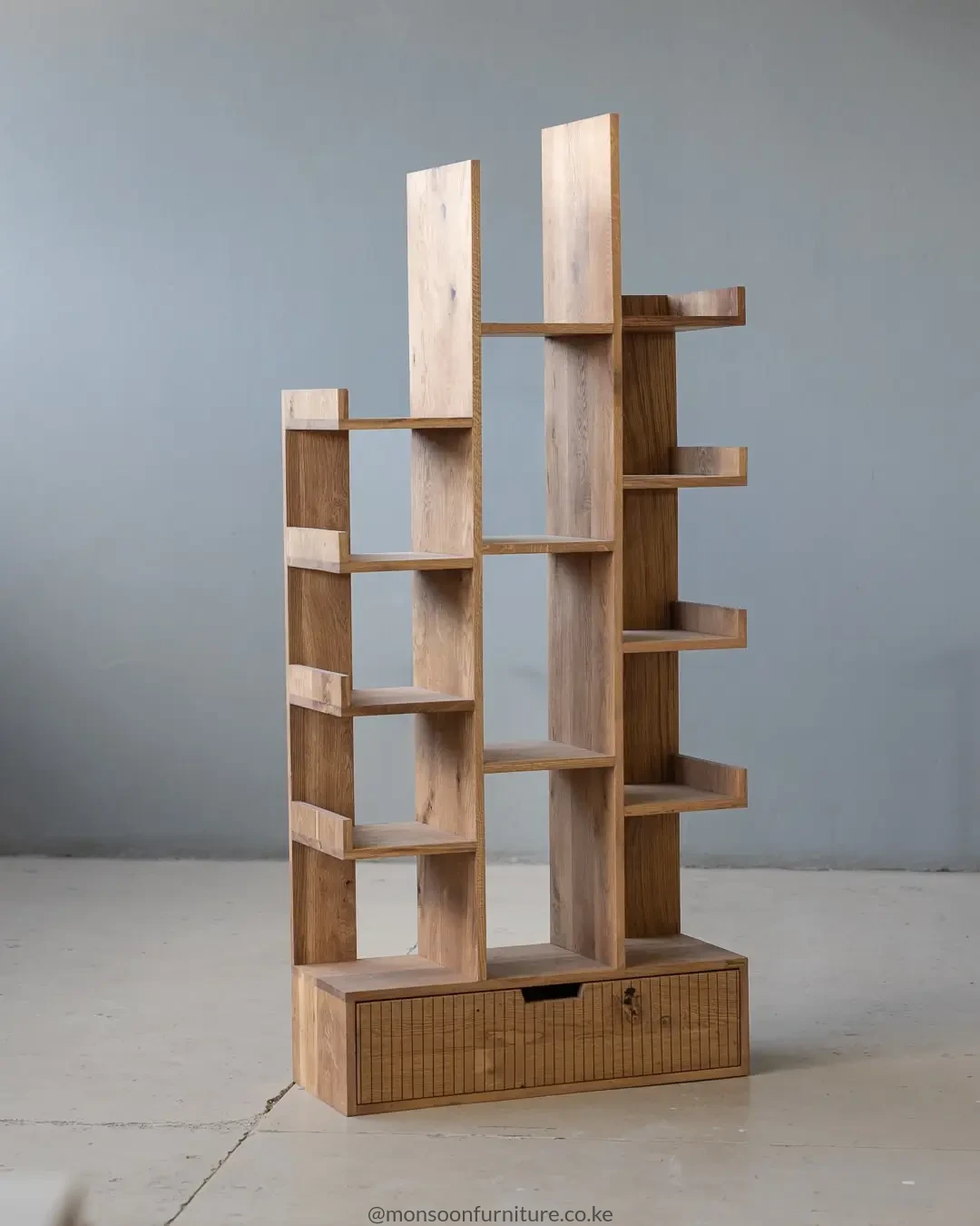 Asymmetrical Bookshelf with Drawer Kenya - Image 3