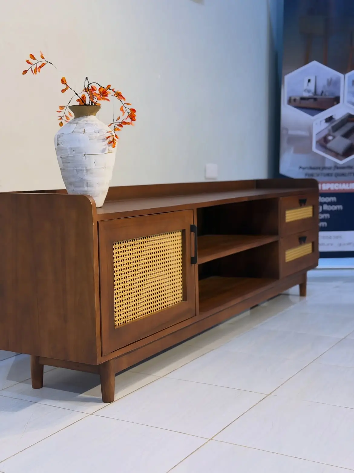 Modern Cane-Front Media Console 1170 × 1760 mm Kenya - Image 2