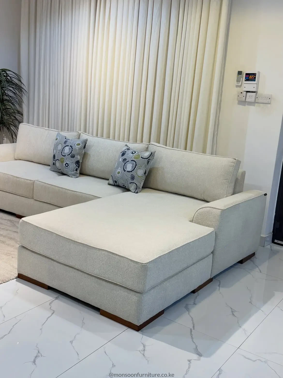 Cream Chaise Sectional Sofa Kenya – Slim-Arm Design - Image 2