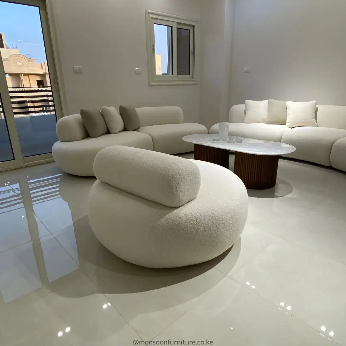 Cream Sculptural Curved Sofa | Kenya - Image 3