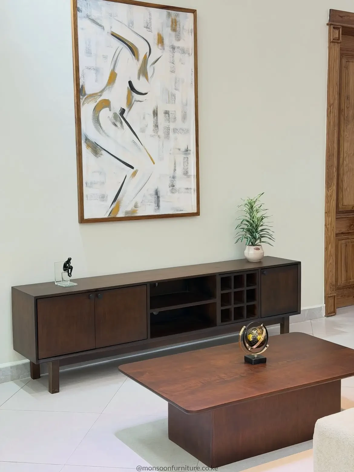 Teak Wood Dark Brown 9-Cubby Media Console Kenya - Image 2