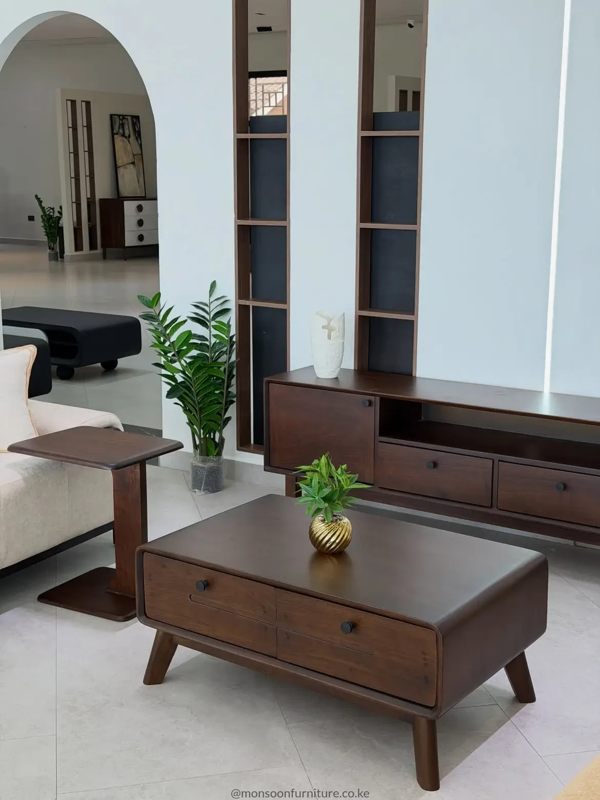 Dark Brown TV Console & 2-Drawer Coffee Table Set Kenya - Image 2