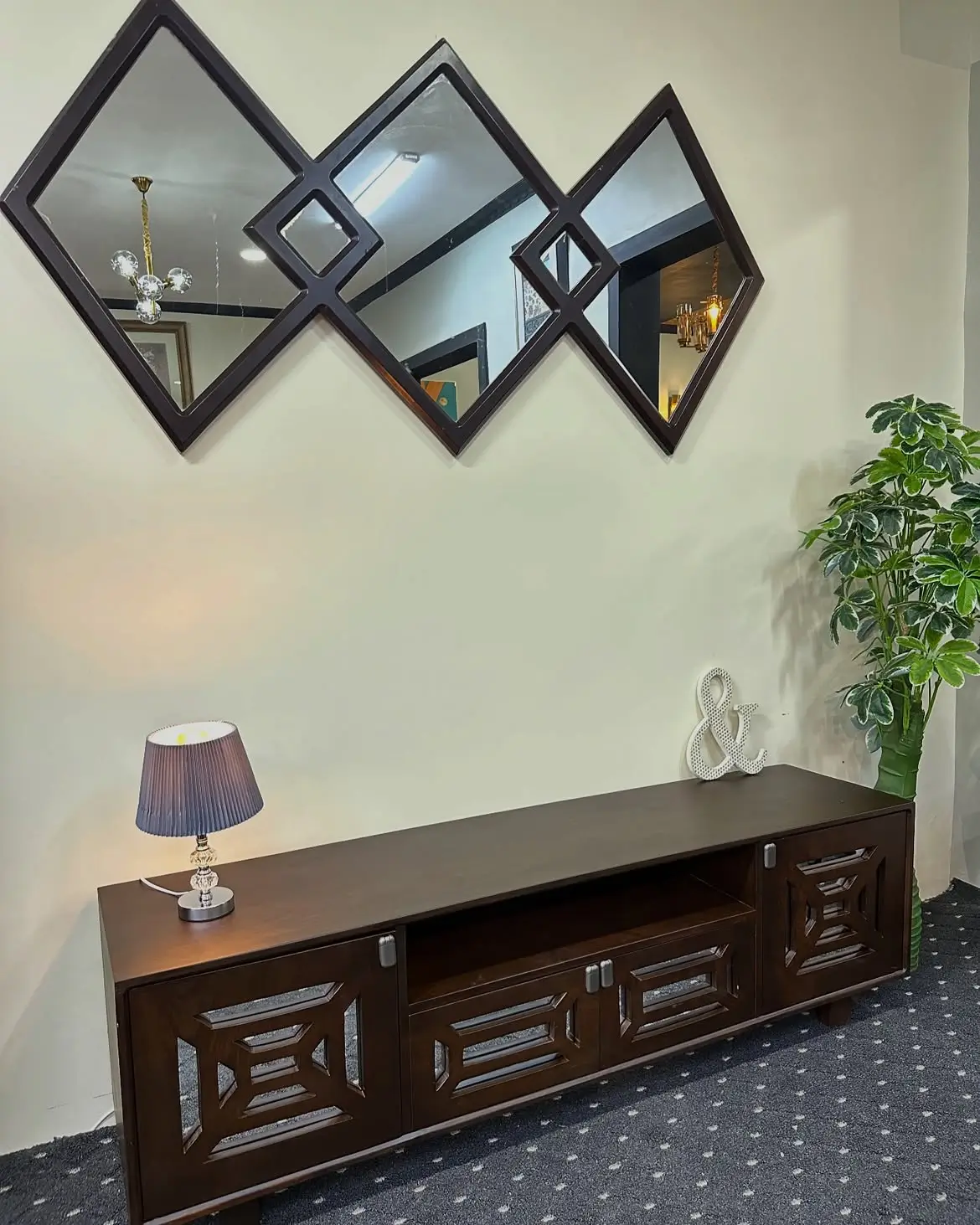 Geometric Brown TV Console with Storage Kenya - Image 3