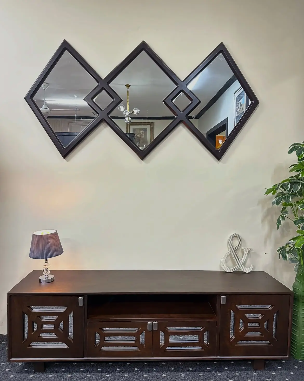 Geometric Brown TV Console with Storage Kenya - Image 2