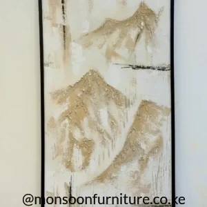 Grey, white and black abstract wall art with gold accents in a slim black frame