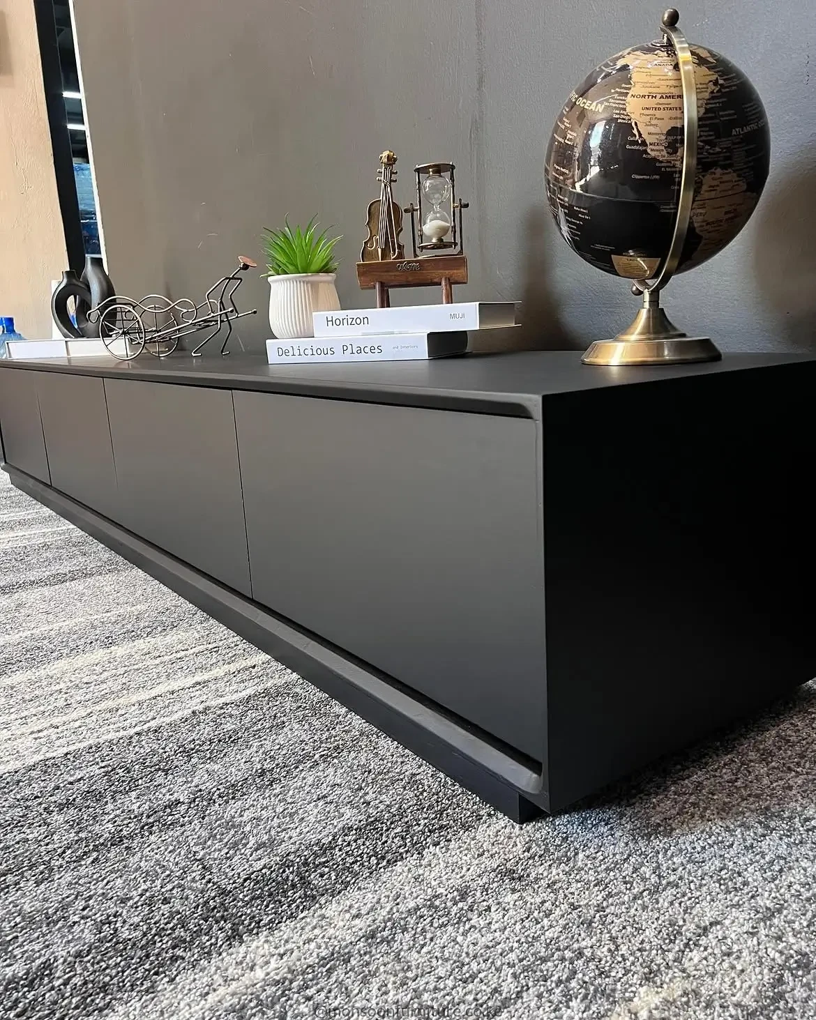 Matte Black Minimalist TV Console with Cabinets Kenya - Image 2