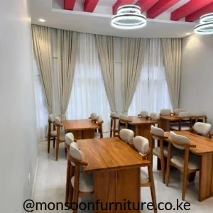 Modern 6 seater solid Muninga wood dining set with upholstered chairs