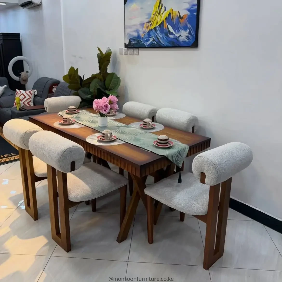 Modern Walnut 6 Seater Sculptural Dining Set Kenya - Image 2