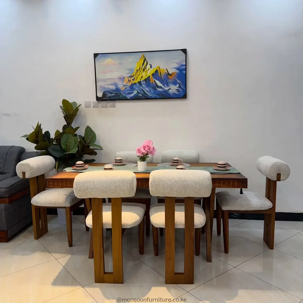 Modern Walnut 6 Seater Sculptural Dining Set Kenya - Image 3