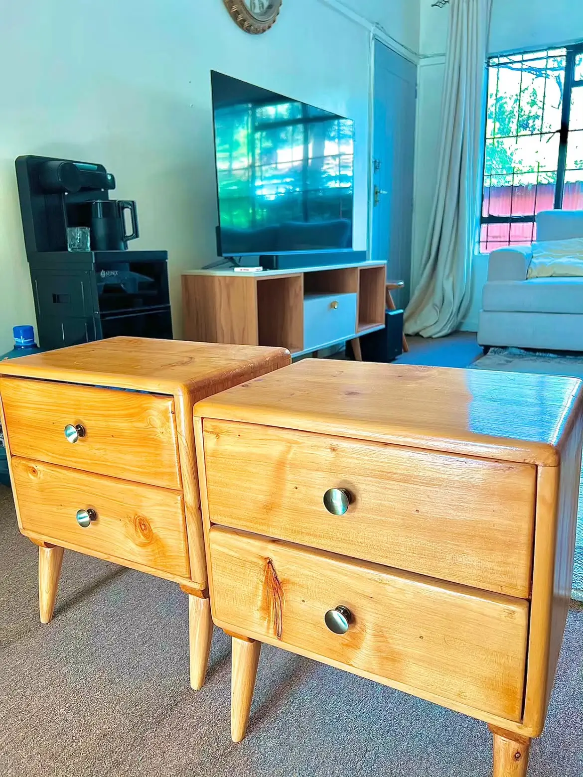 Natural Wood Two-Drawer Bedside Table Kenya - Image 3