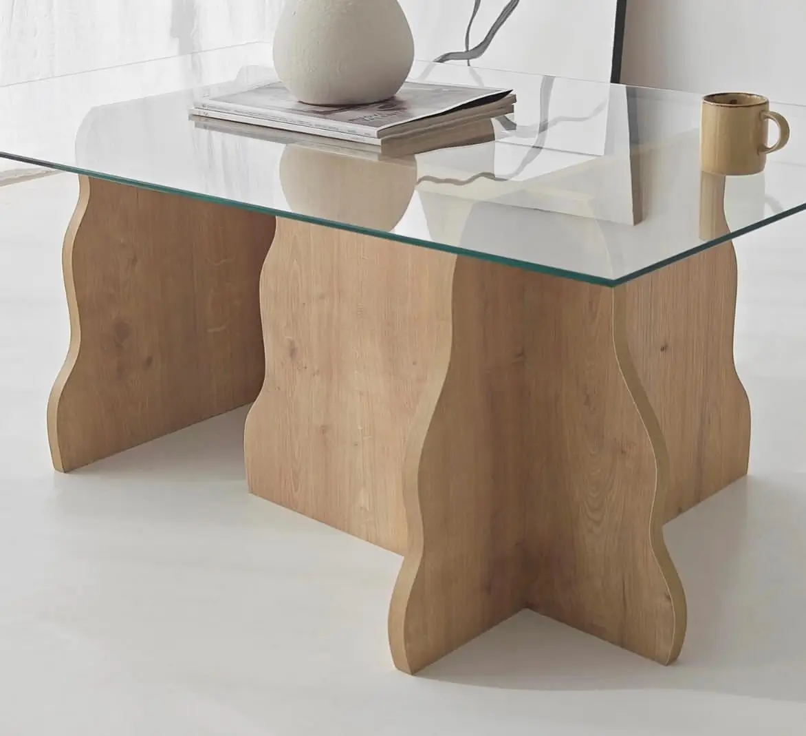 Sculptural Glass Top Wooden Coffee Table Kenya - Image 2