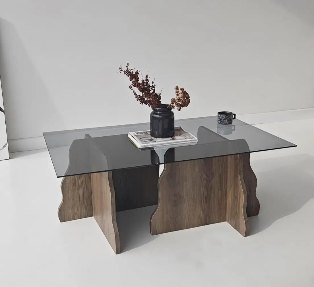 Sculptural Glass Top Wooden Coffee Table Kenya - Image 3