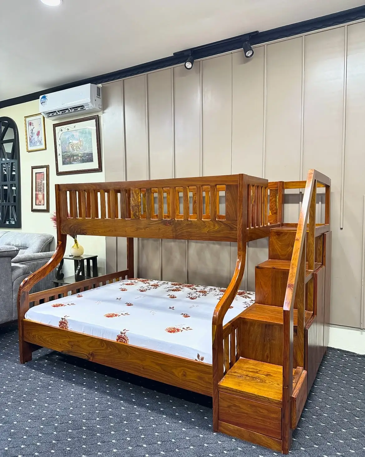 Walnut Double Decker Bed with Staircase 3.5×6 & 5×6 Kenya - Image 3