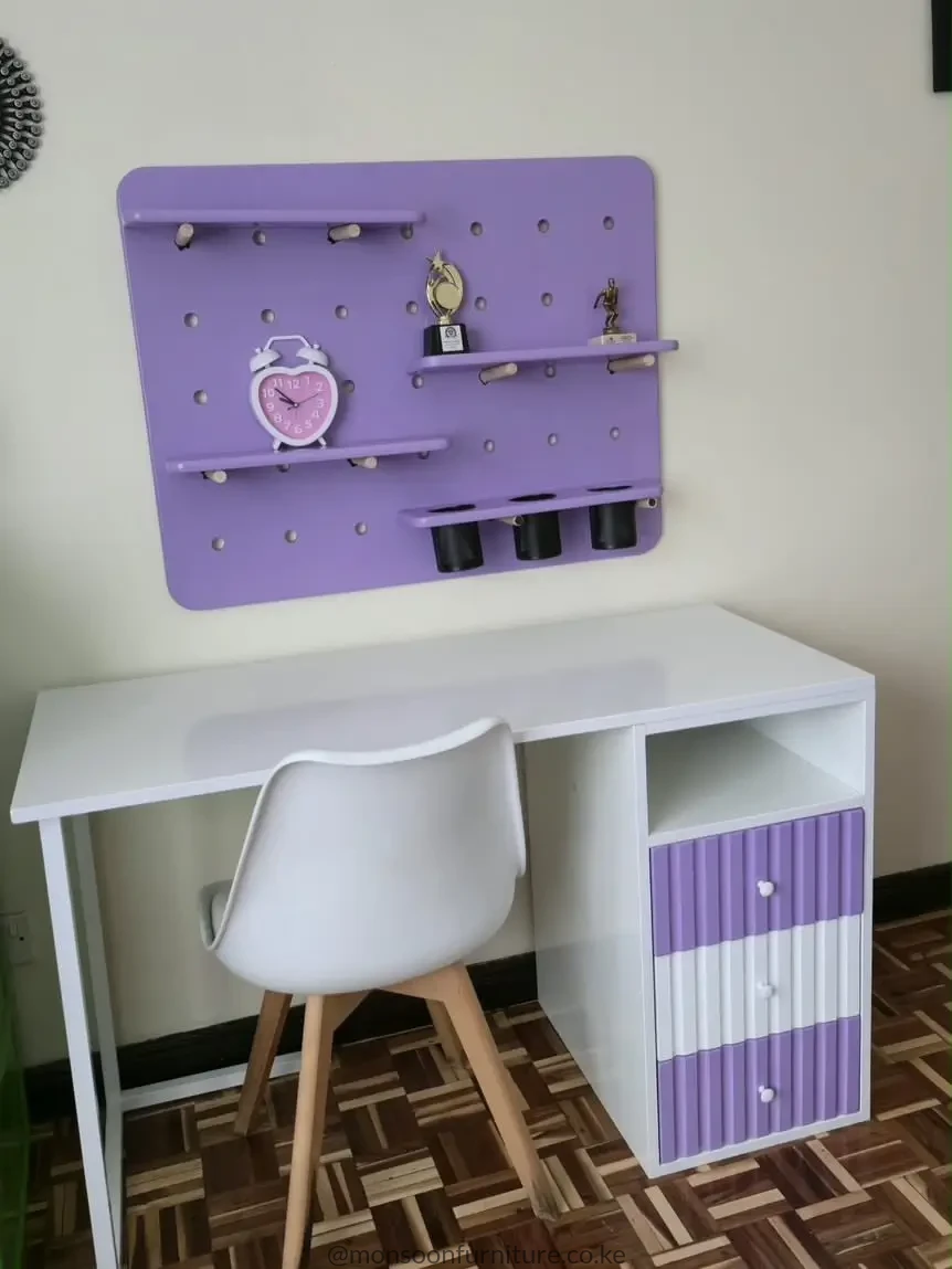 White & Purple Study Desk with 3 Drawers Kenya - Image 3