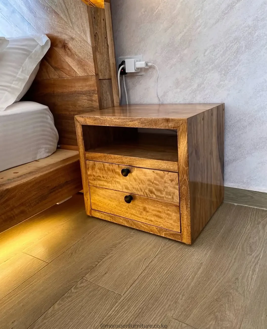Geometric Wooden Bed With Lighting in Kenya - Image 2
