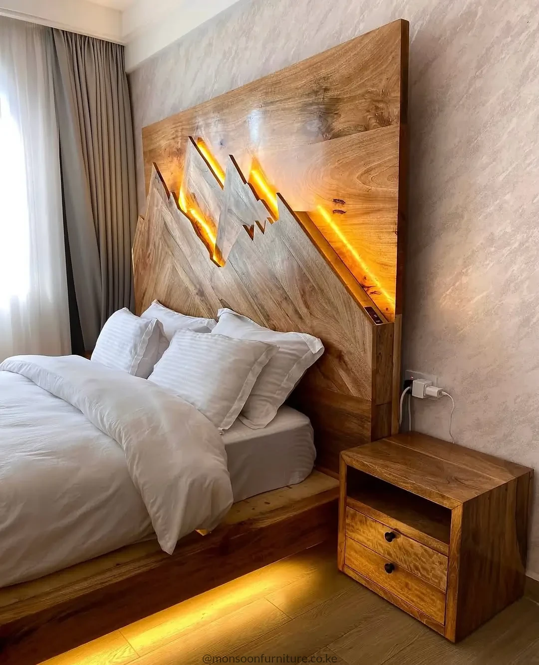 Geometric Wooden Bed With Lighting in Kenya - Image 3