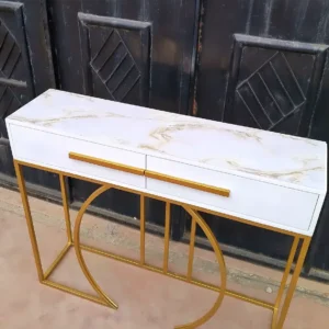 120cm white marble-look console table with two drawers and gold-tone frame in Kenya