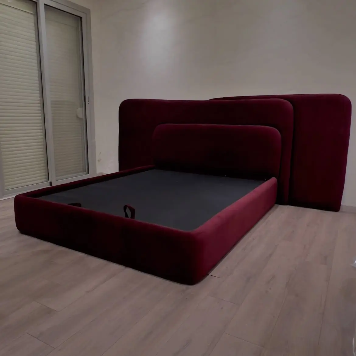 5×6 Burgundy Upholstered Bed with Under-Bed Storage Kenya - Image 3