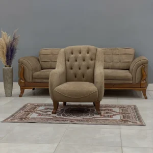 Classic neutral 5-seater sofa set with tufted accent chairs