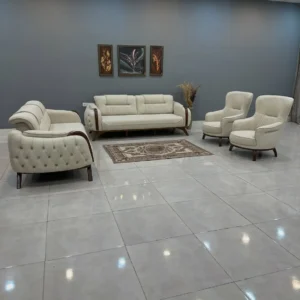 Cream 7-seater sofa set with two sofas and two accent chairs