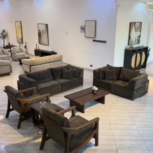 Dark 3-2-1-1 sofa set with framed armchairs in Kenya
