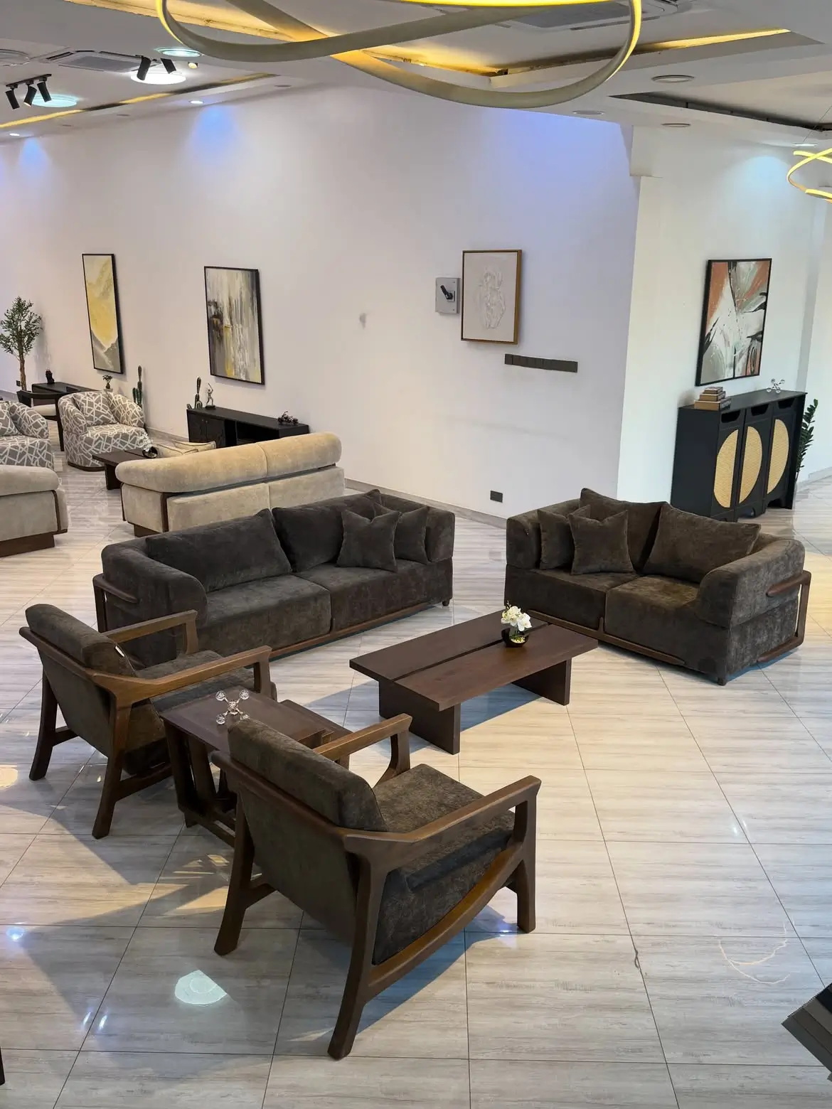 Dark 3-2-1-1 sofa set with framed armchairs in Kenya