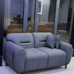Monsoon Abbott grey 5-seater sofa set with rounded arms and wood-tone accents