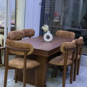 Monsoon Adelphi 6-seater wooden dining set with fluted base and brown upholstered armchairs