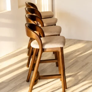 Adelphi wooden bar stool with cream upholstered seat and curved back