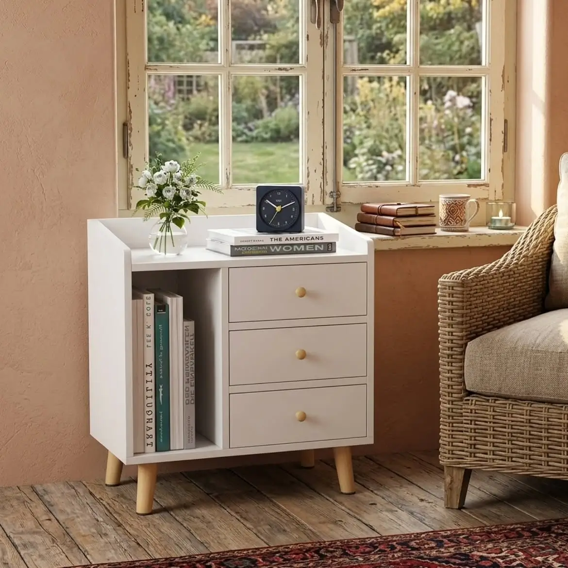 Monsoon Aldrich White Bedside Table, 3 Drawers Kenya - Image 2