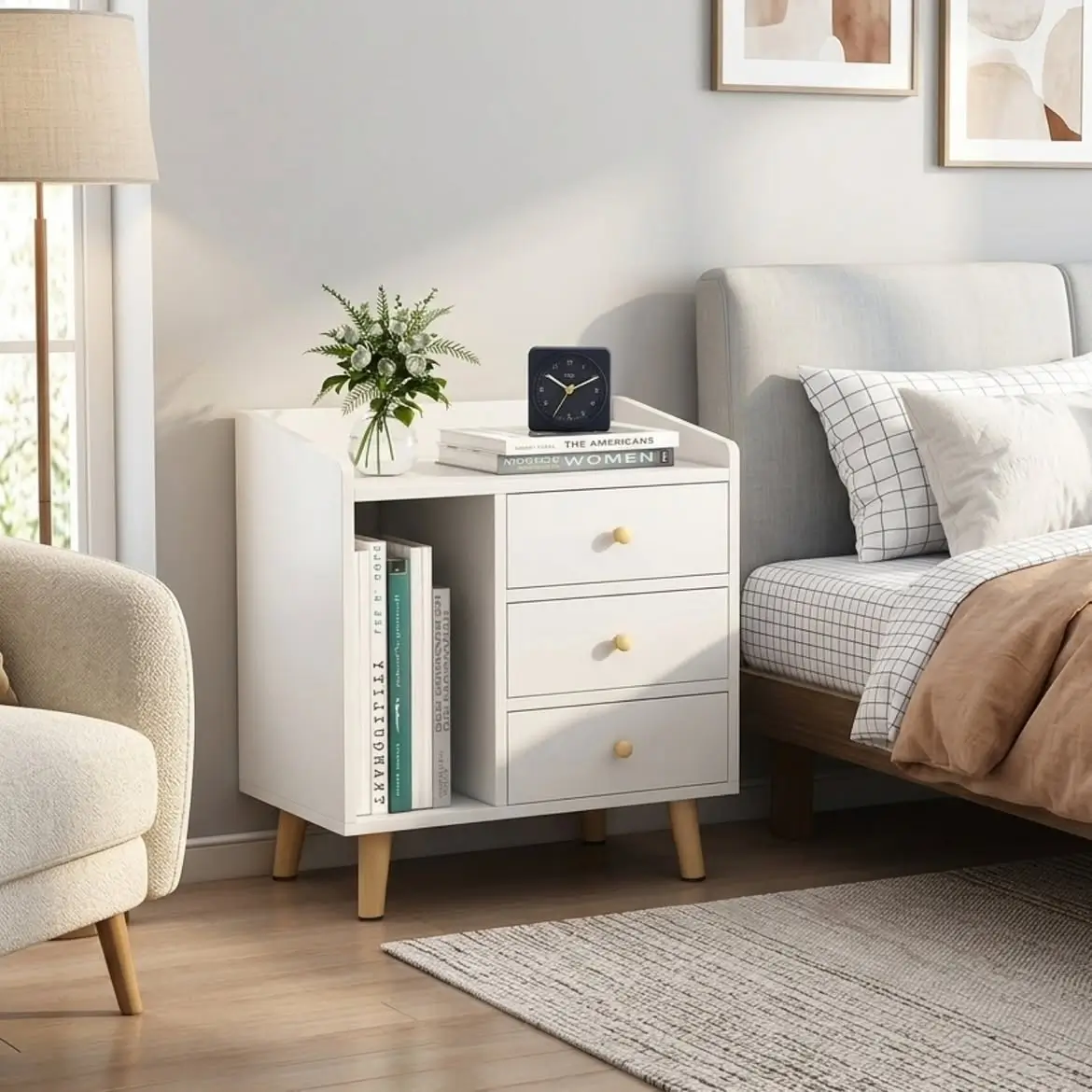 Monsoon Aldrich White Bedside Table, 3 Drawers Kenya - Image 3