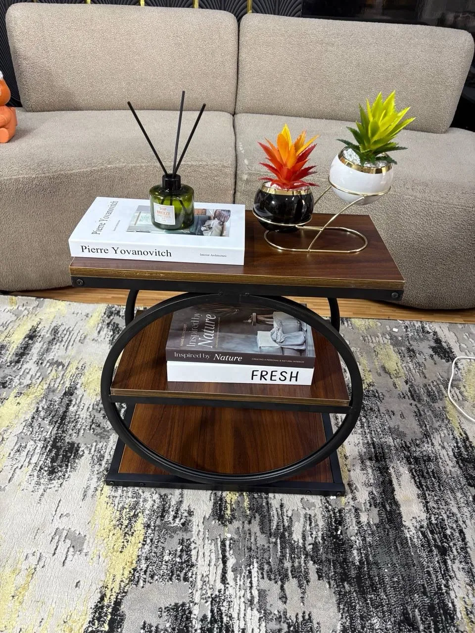 Monsoon Amberhurst Side Table, 60 cm Wood & Metal Frame - Image 3