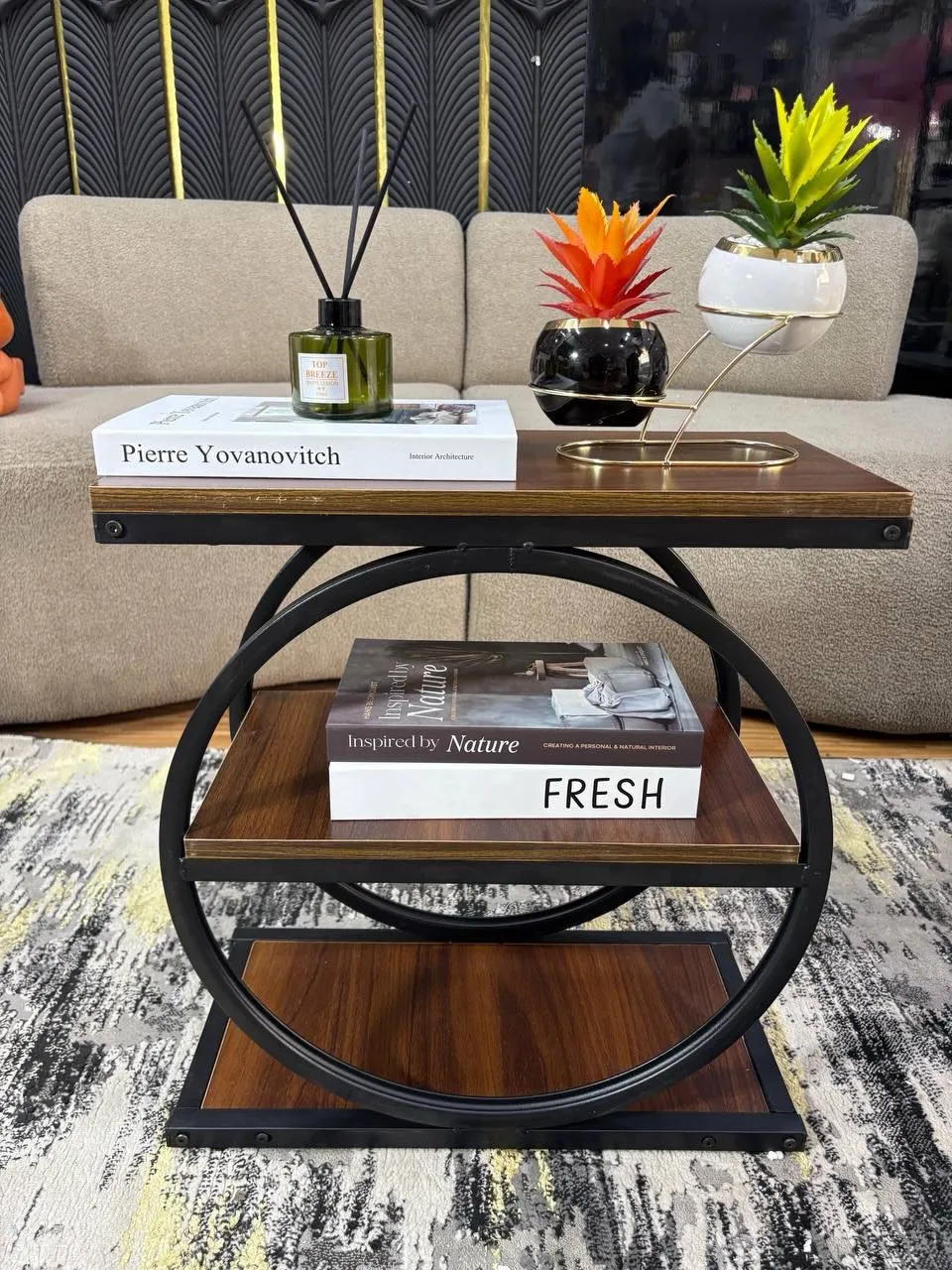 Monsoon Amberhurst Side Table, 60 cm Wood & Metal Frame - Image 4