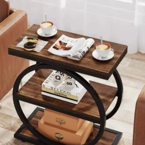 Amberhurst wooden side table with black circular metal frame