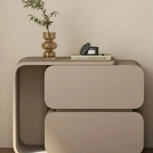 Rounded bedside pedestal with two handle-free front panels