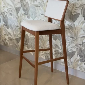 Ashbourne wooden bar stool with cream upholstered seat and backrest