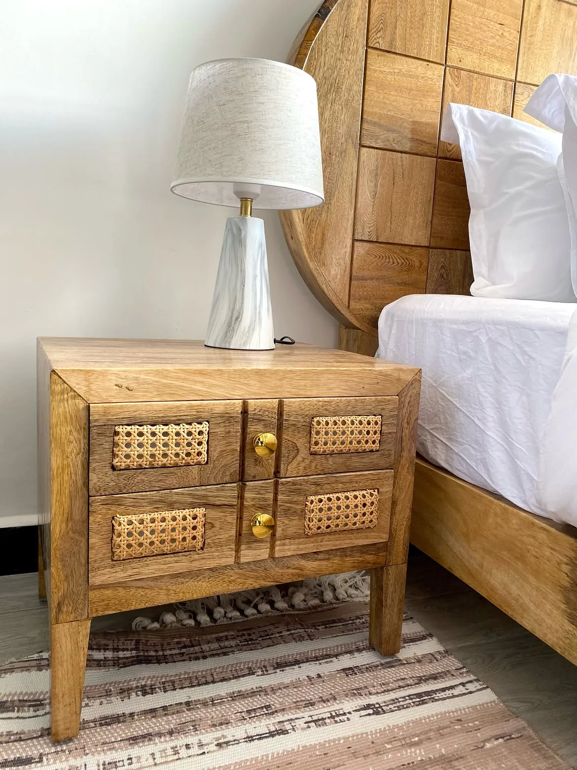 Monsoon Ashhurst Mvule Bedside Table, 2 Drawers Kenya - Image 2