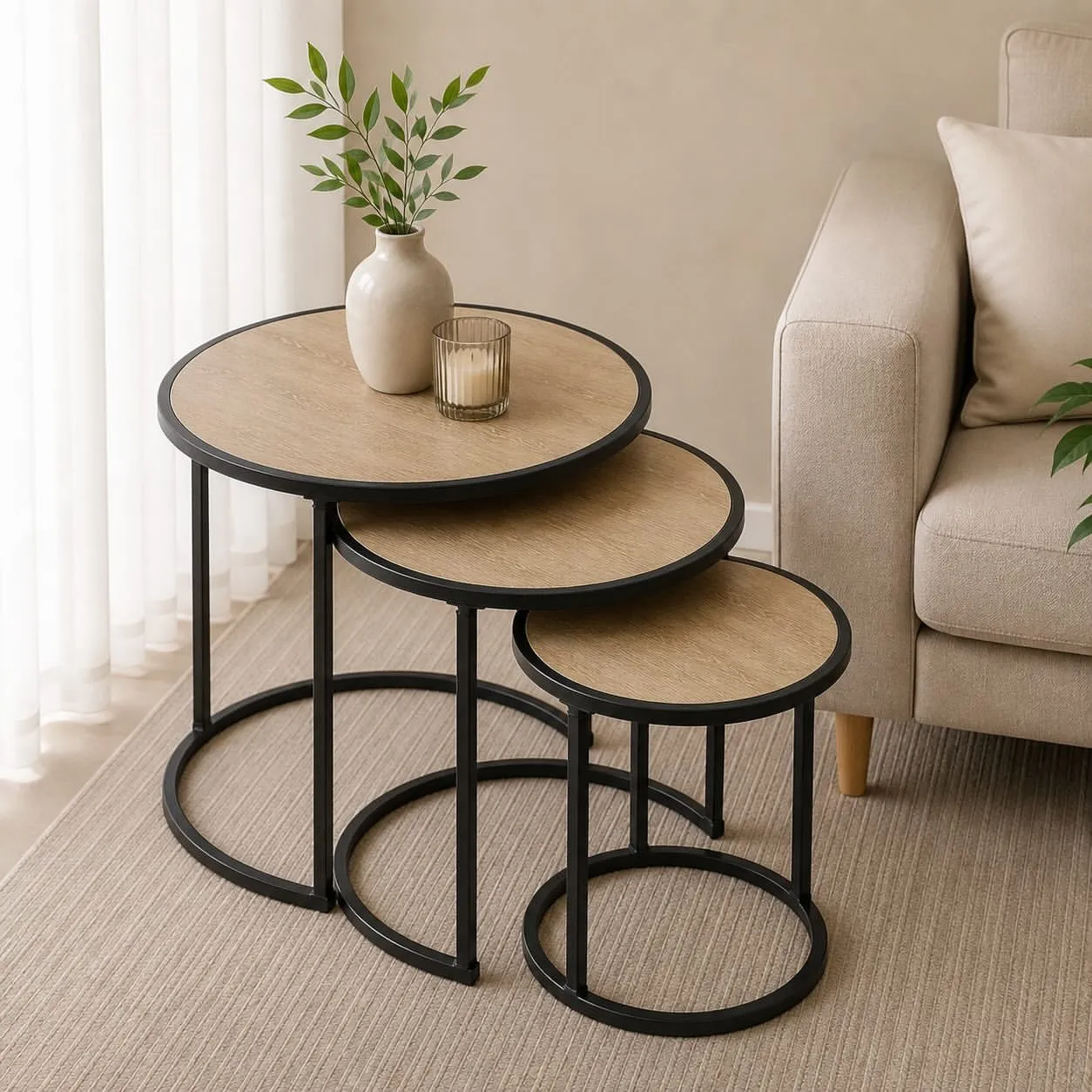 Monsoon Ashhurst Round Nesting Side Table Trio, Wood & Metal – Kenya - Image 4