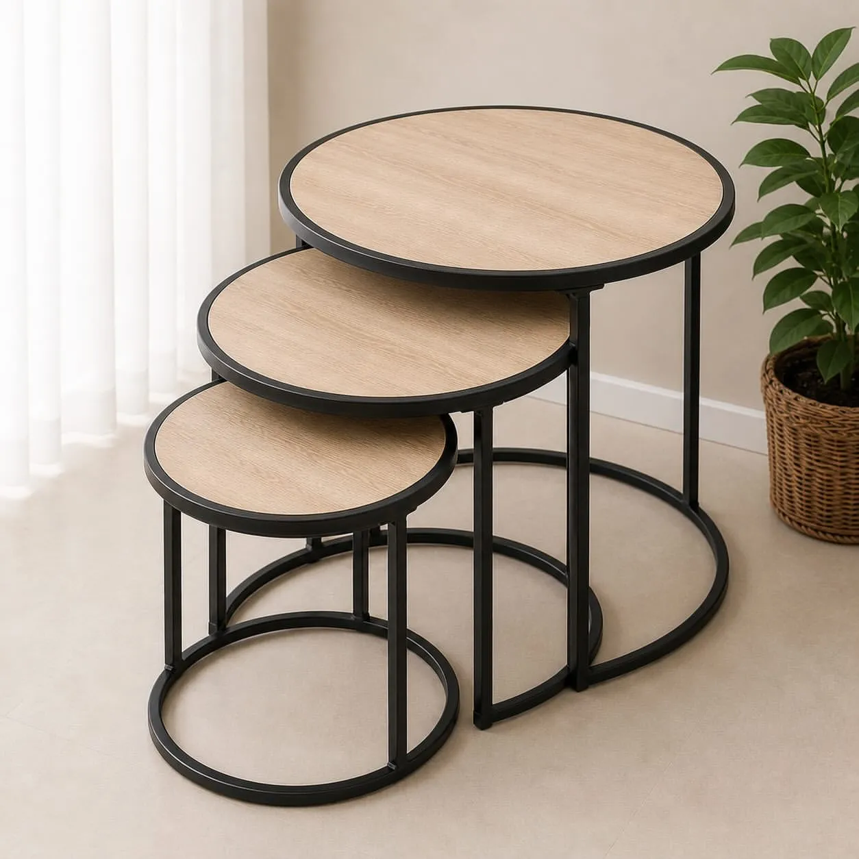 Monsoon Ashhurst Round Nesting Side Table Trio, Wood & Metal – Kenya - Image 5
