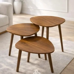 Aspenbourne three-piece wooden side table set in brown