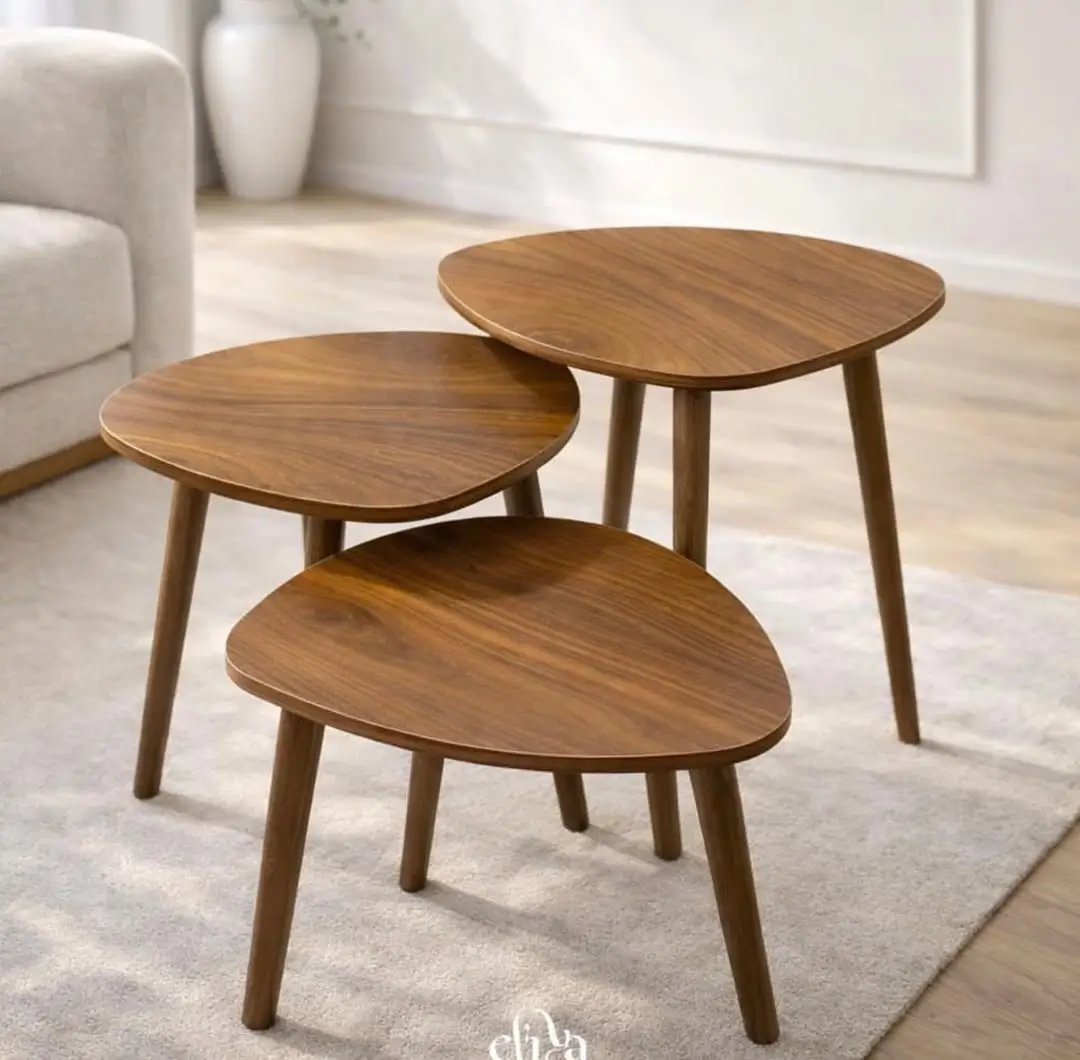 Aspenbourne three-piece wooden side table set in brown