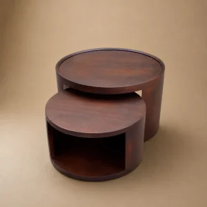 Monsoon Aspenhill two-piece rounded mahogany nesting coffee table set