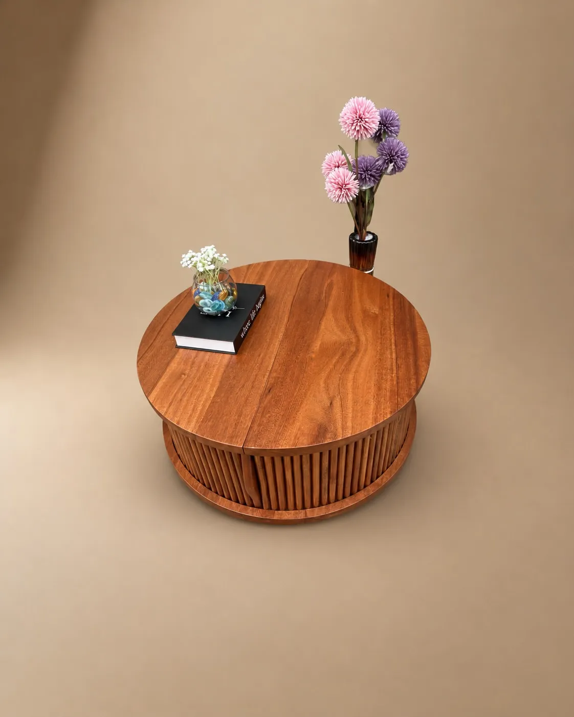 Monsoon Baygate Mahogany Coffee Table, Round Ribbed Base, Kenya - Image 3