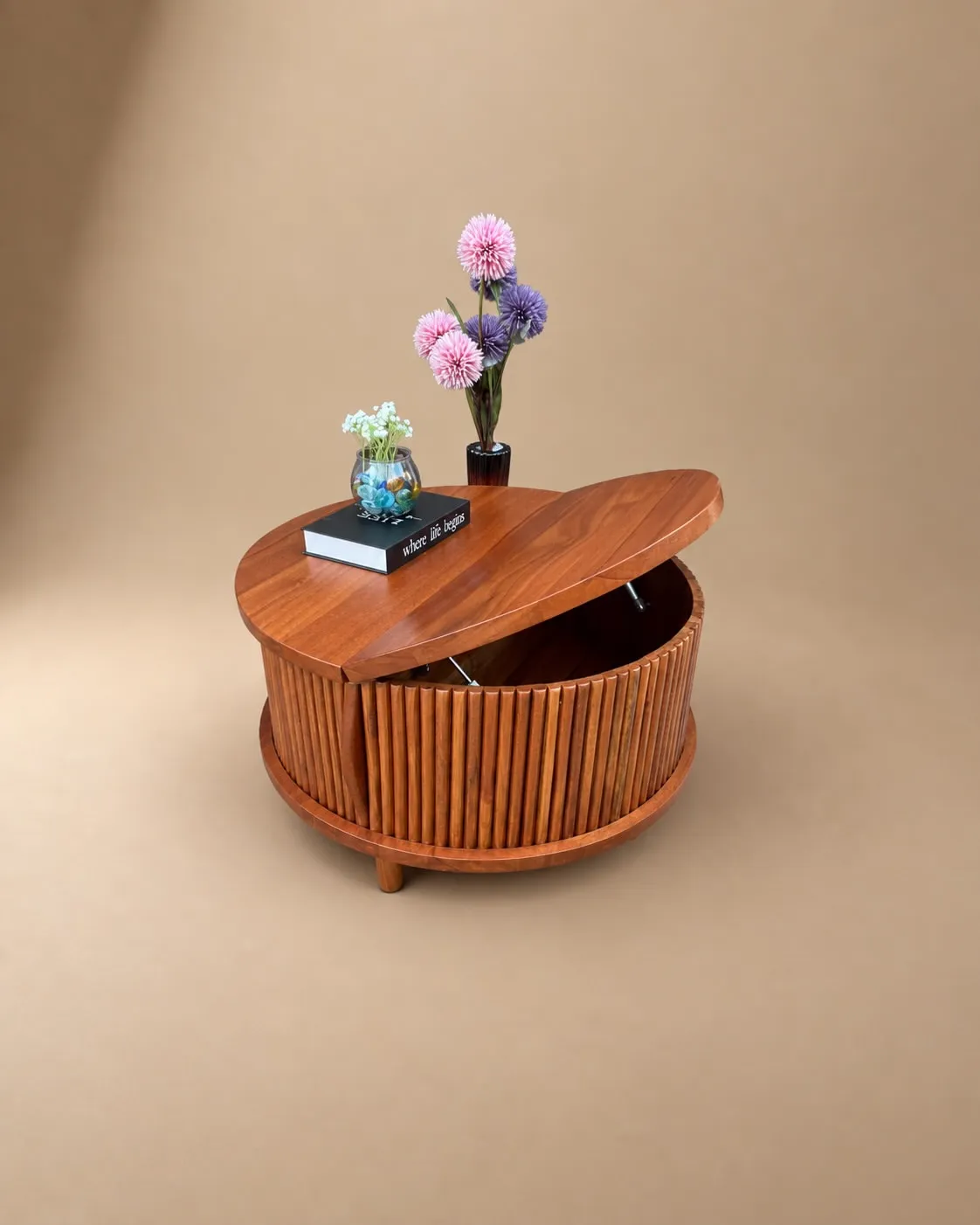 Monsoon Baygate Mahogany Coffee Table, Round Ribbed Base, Kenya - Image 2