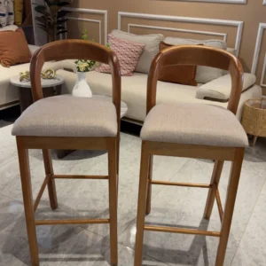 Bayleigh mahogany bar stool with cream upholstered seat and curved back