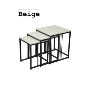 Bayvale grey square nesting tables with wooden tops and dark metal frames