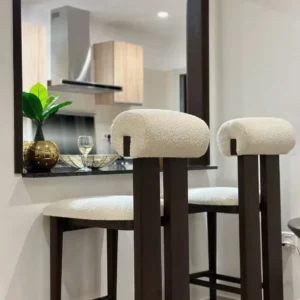 Beechdale cream padded wooden bar stool with dark frame