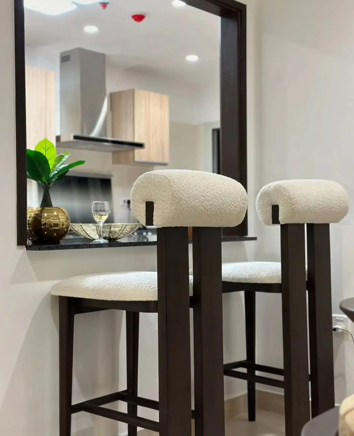 Beechdale cream padded wooden bar stool with dark frame