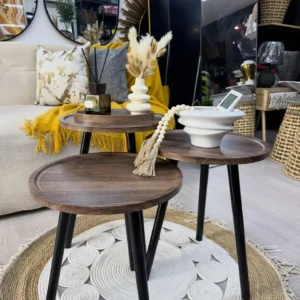 Beechridge three-piece round wooden nesting side tables